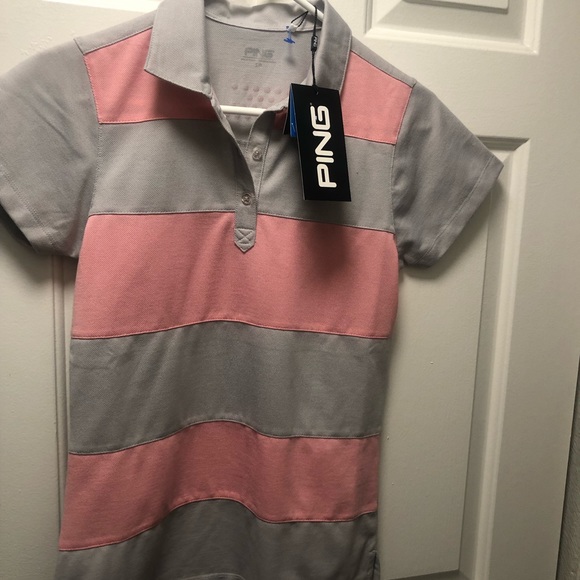 Ping Chip In Golf Shirt Women's Gray Pink Stripe Short Sleeve Polo Sensor Cool - Picture 11 of 11